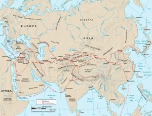 古代陆上和海上丝绸之路路线图